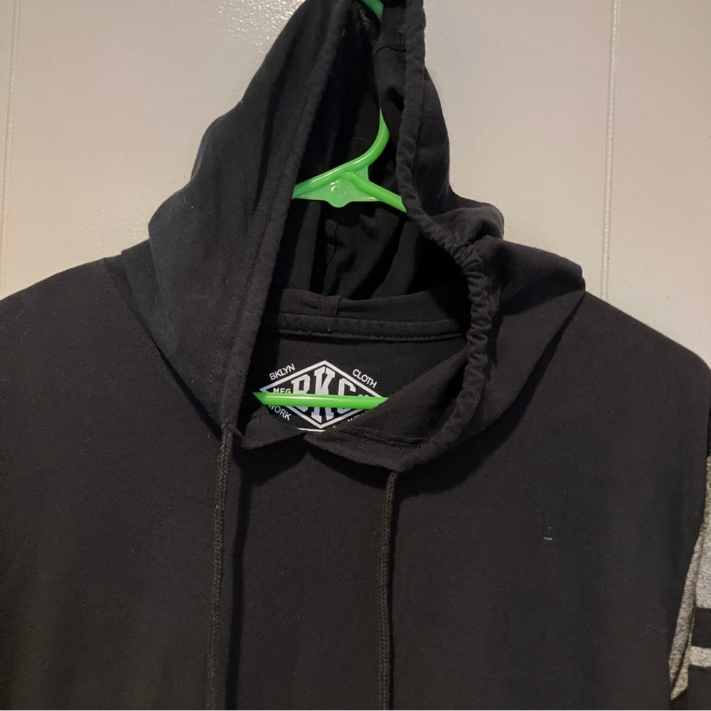 Men’s Brooklyn Cloth Co Black and Gray Hoodie with Hoodie Size L Short Sleeve